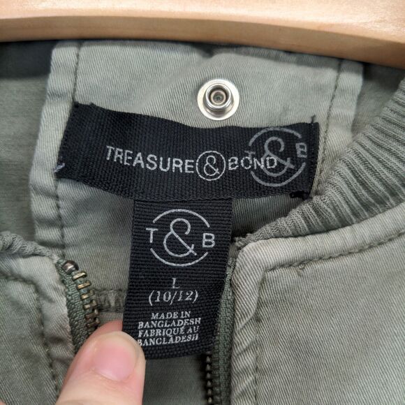 Treasure and Bond Full Zip Jacket Size L 10/12 Green Shoulder Pocket - Picture 12 of 13